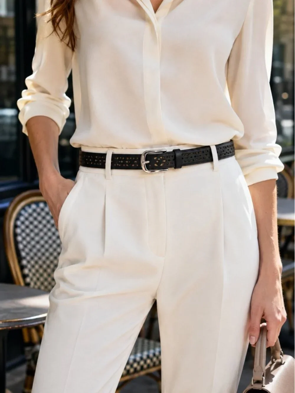 Talbots Black Leather Pattern Belt Womens M Classic Sleek New NWT